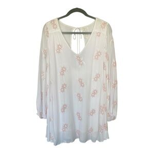 Sadie & Sage‎ White and Pink Floral Mini Dress or Tunic Loose Fit Size Large